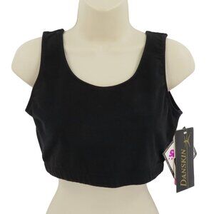 Danskin Women Plus Size 1X Bra Tops Bralette Solid Black Cotton Blend 1990s NEW